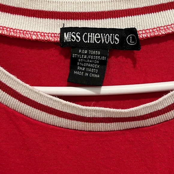 MISS CHIEVOUS short sleeve USA embroidered red -white t-shirt /size L - Picture 4 of 5